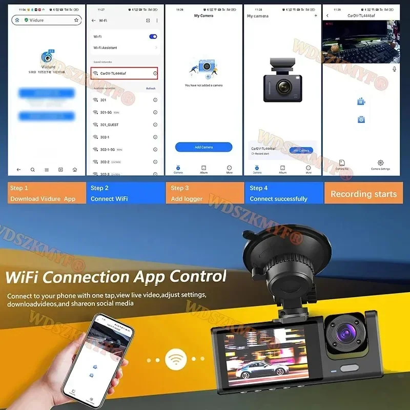 1080P جهاز تسجيل فيديو رقمي للسيارات واي فاي APP 3/2 عدسة داش كام للسيارات كاميرا لمسجل السيارة فيديو كاميرا أمامية وخلفية للرؤية الليلية داشكام