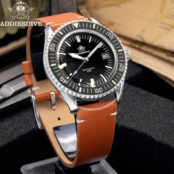 ADDIESDIVE Men’s Leather Diver Watch 40mm Bubble Mirror Glass Luminous Automatic Wristwatches NH35 Business Mechanical Watches