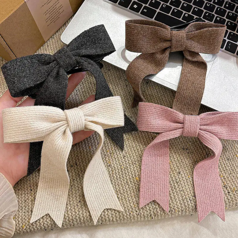 Korean Knitted Woolen Bow Hair Clips Spring Clips Women Temperament Barrettes Female Party Hairpins Hair Decorate Accessories