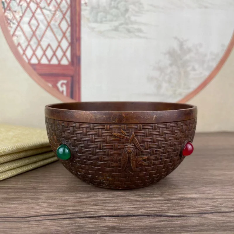 

Collectible Zinc-Plated Copper Old Item from Qianlong Era of the Qing Dynasty: "Contentment Brings Happiness" Bamboo Joint B