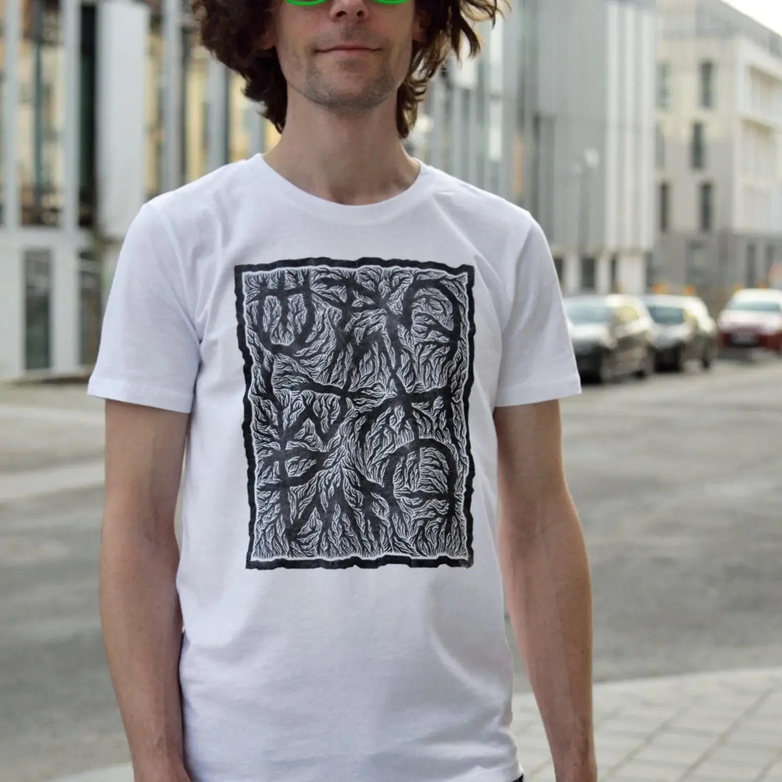 T shirt JUNKOIID Linocut on organic cotton Limited and numbered series vintage Washed Unisex Slightly fashion Versatile Casual