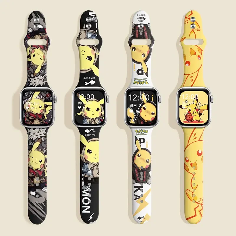 Pikachu series Silicone strap for iwatch S8765432SE full Replacement watch band Cartoon Anime 38mm 41mm 44mm 45mm birthday gifts