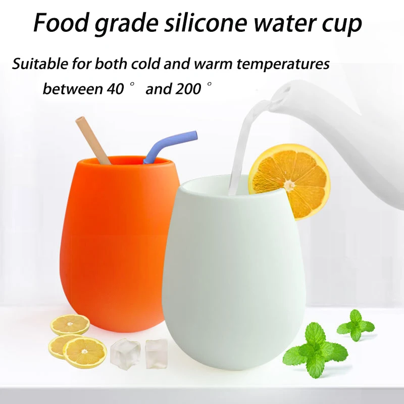 Food Grade Water Cup Protable Solid Color Water Silicone Cups  Cold Juice Milk Tea Mug Leak-proof Drinking Cups