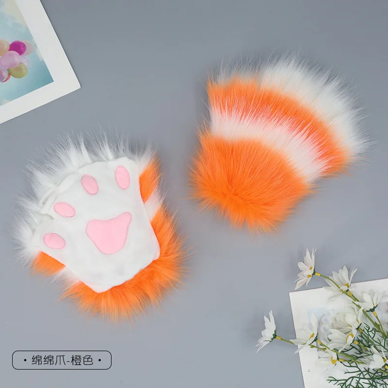 قفازات قطيفة بدون أصابع كاواي على شكل مخالب أذن على شكل حيوانات لوليتا أزياء تنكرية لطيفة للفتيات