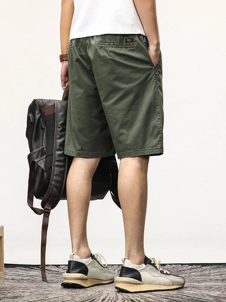 Summer Casual Shorts Men Stretch Cotton Drawstring Solid Workwear Straight Cargo Shorts Male Loose Bermuda Short Pants