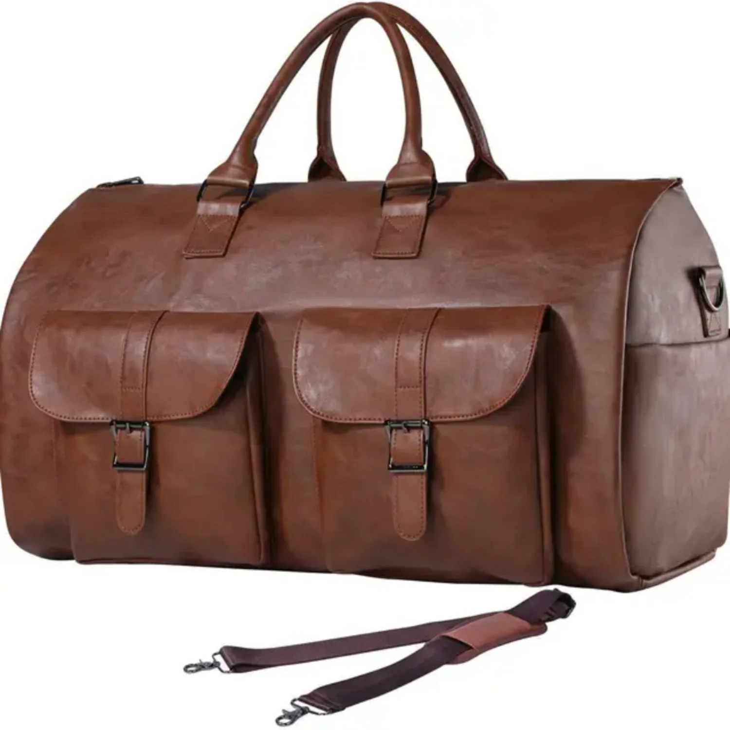 Leather foldable Duffle  Suit Travel  Waterproof  Extra Large Weekend  Portable  Flight  with Shoe  Men Women