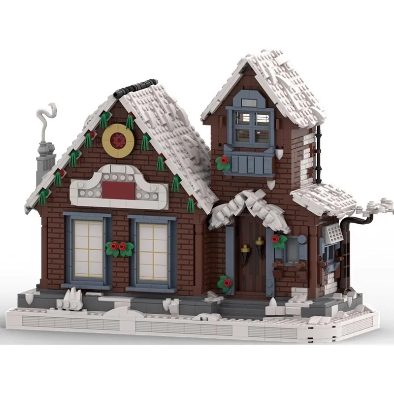 Christmas building blocks compatible with LEGO creative design Christmas atmosphere Winter cottage model assembly pieces