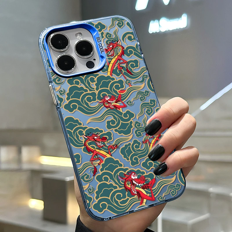 Disney Mulan Draak Voor iPhone Apple 15 14 13 12 11 XS XR X 8 7 Pro Max Plus Kleurrijk Zilver Schokbestendig Telefoonhoesje TPU