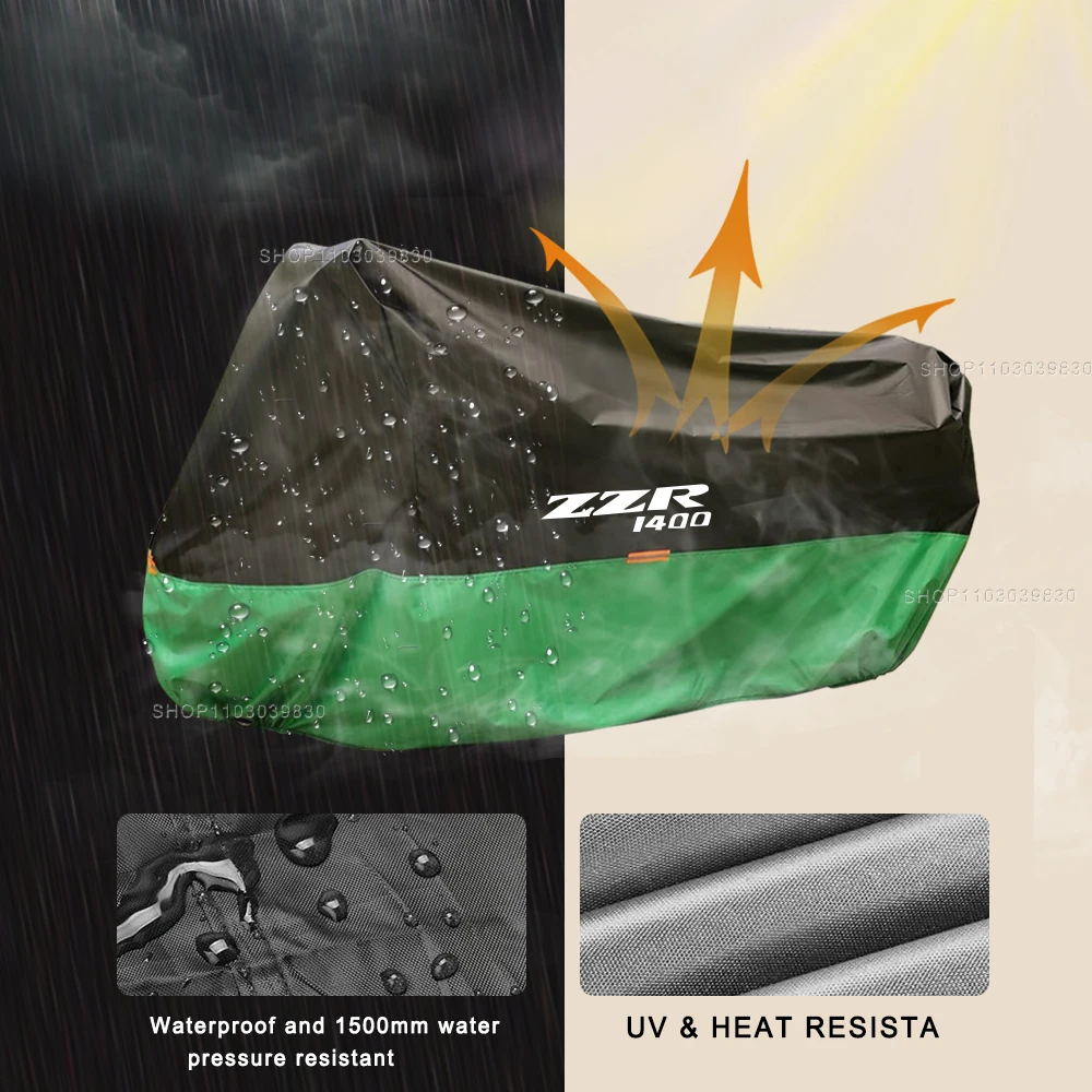 غطاء دراجة نارية العالمي في الهواء الطلق مقاوم للماء الغبار UV حامي المطر يغطي ل ZZR 1400 ZZ-R 1400
