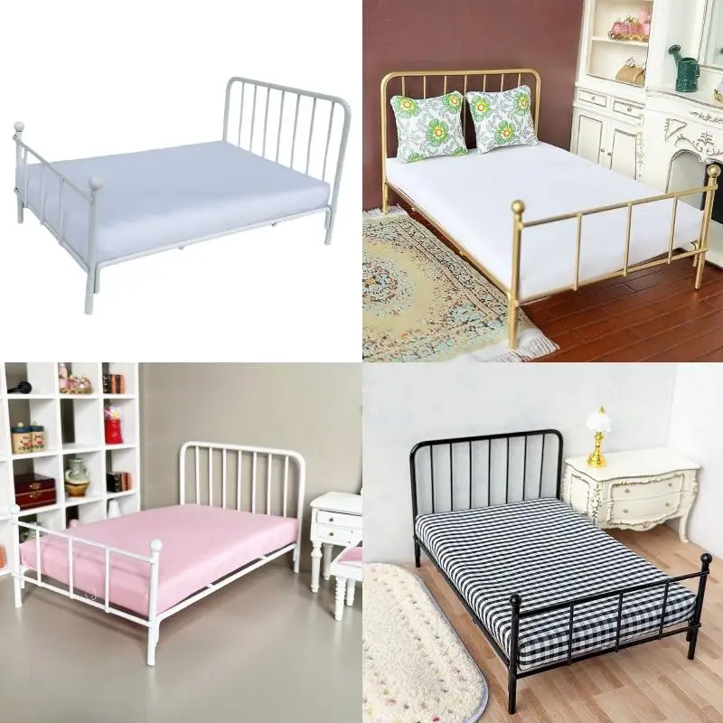 

1Pcs Dollhouse Miniature Iron Frame Single Bed Model Mini Simulation Bedroom Scene Metal Bed Decor Doll House Accessories