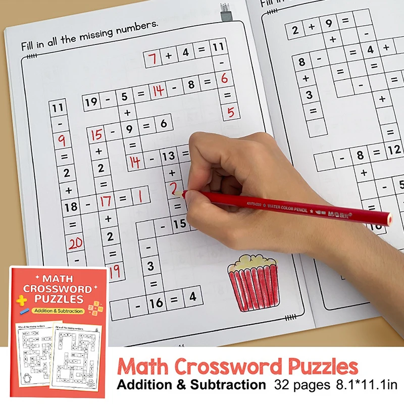 Matemática crossword quebra-cabeças adição subtração multiplicação divisão criss cross jogo matemática livro de trabalho montessori para crianças idades 5-8