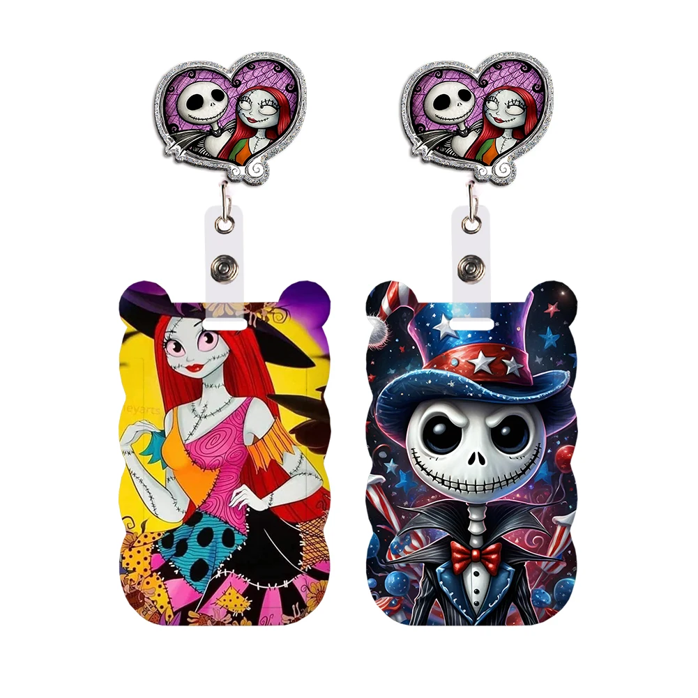 Work Card Holder Nightmare Jack Sally Christmas Name Badge with Keychains Student Id Card Lanyard Holder Accessories