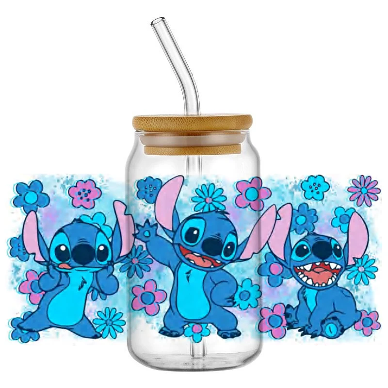 Miniso 3D Cartoon Stitch Transfer Sticker for 16oz UV DTF Cup Sticker Crystal Label Waterproof Resistant DIY Wrap Glass Adhesive