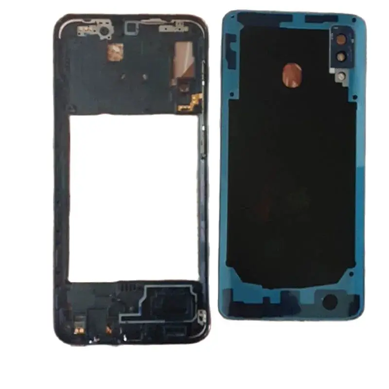 For SAMSUNG Galaxy A20 2019 A205 SM-A205F A205DS Housing Middle Frame+Battery Back Cover Rear Cover+Camera Lens Cover With Logo