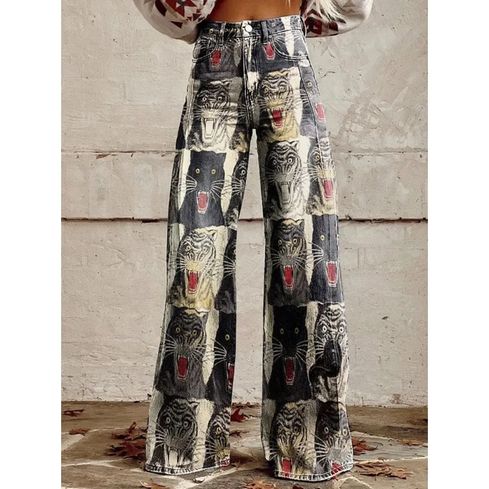 Vintage Leopardenmuster Weite Hose 100% Baumwolle Hohe Taille Locker Sitzende Lässige Palazzo-Hose Sommer Urlaub Streetwear Hose – Detail 5