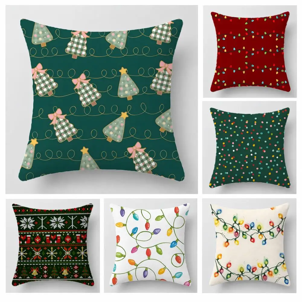 beautiful Christmas lights Cushion Cover Short Plush Pillowcase, Sofa Bedroom Home Decor, Ideal Holiday Gift