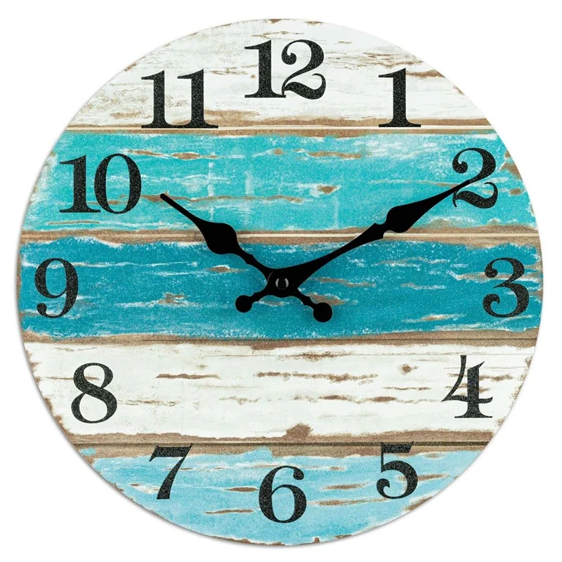 Wall Clock-Beach Themed Blue Wall Clocks Battery Operated Silent Non-Ticking,for Home Kitchen Living Room Office 10 Inch-A09G