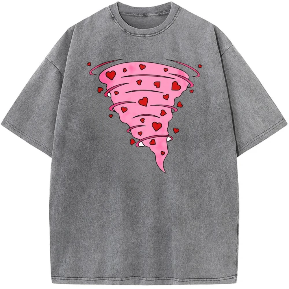 Y2K Cute Graphic Loose Streetwear Casual Tee Unisex Fashion Short Sleeve O-neck Dropped Shoulder Tornado Printed Washed Tshirt
