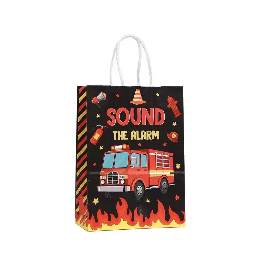 6/24 Stücke Cartoon Feuerwehrmann Thema Papier Geschenke Verpackung Tasche Feuerwehrauto Süßigkeiten Cookie Taschen für Kinder Geburtstag Baby Shower Party Decor – Detail 6