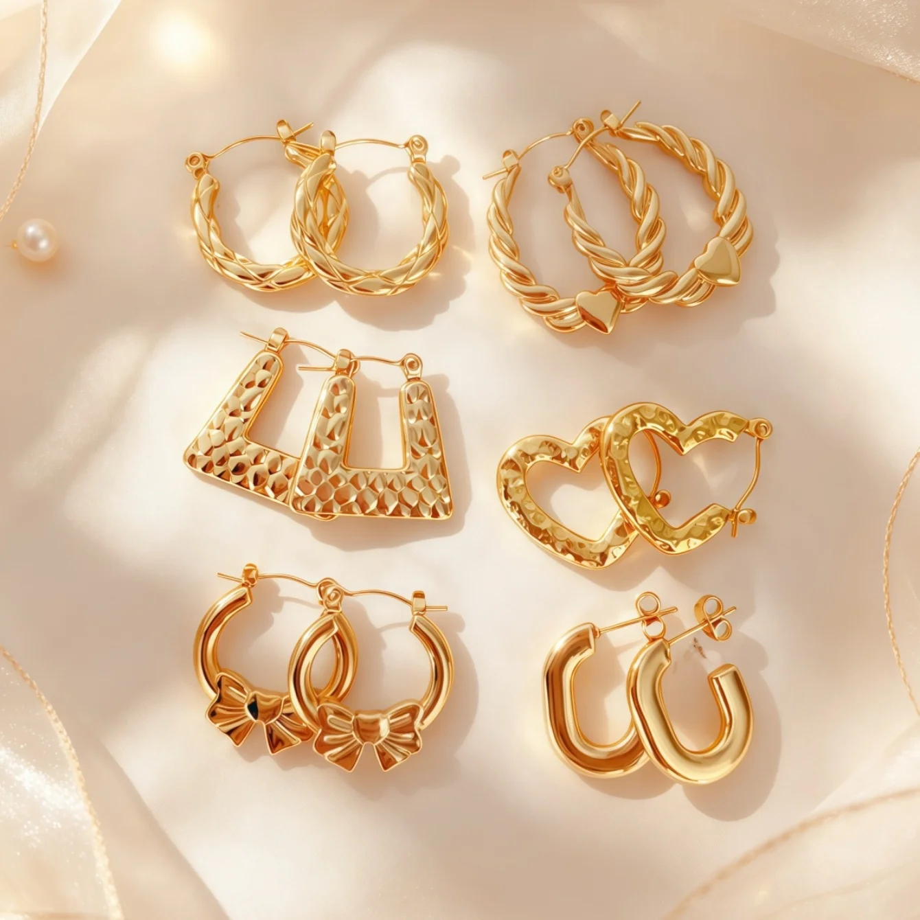 6Pairs Fashion Stainless Steel Circle Earrings For Women Mix Style Simple Geometry Love-Heart Daily Jewelry Party Gifts