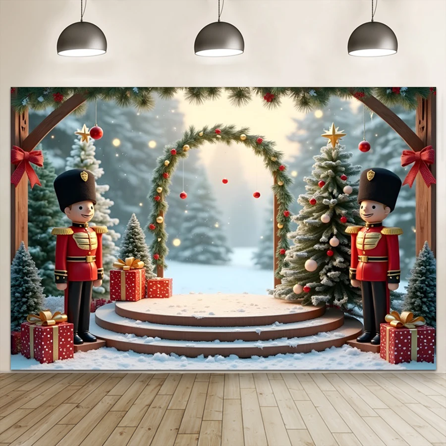 겨울 크리스마스 호두까기 인형 사진 배경 크리스마스 트리 눈 덮인 풍경 어린이 성인 초상화 배경 사진 스튜디오 소품