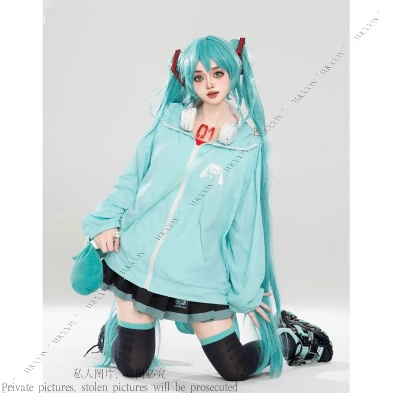 

Солнцезащитная одежда, пальто, сумка mikku Fanart, синий mikuku, летнее пальто со съемными кроличьими ушками и капюшоном, милая женская вечерние повседневная одежда