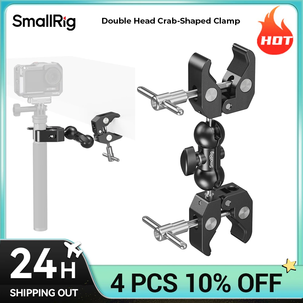 Brazo mágico con abrazadera en forma de cangrejo de doble cabeza SmallRig para paraguas reflectantes, palitos de Selfie o micrófonos en mesas, patas de trípode