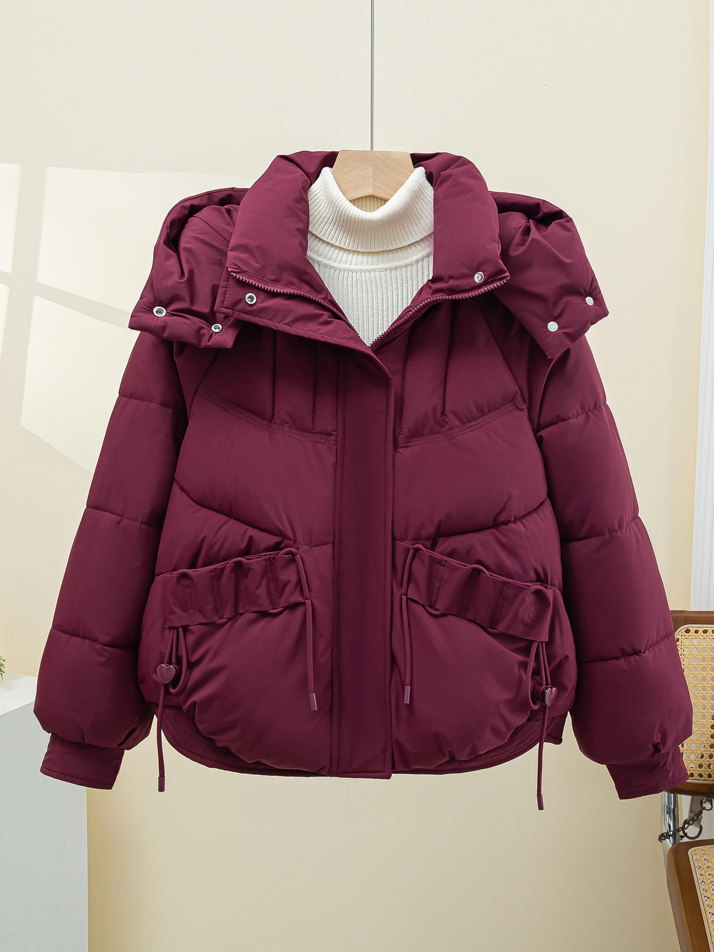 

Faionable Thiened down Cotton Jaet Women's ort Sle 2025 New Loose Fit Winter Outerwear Korean Version Zipper Closure
