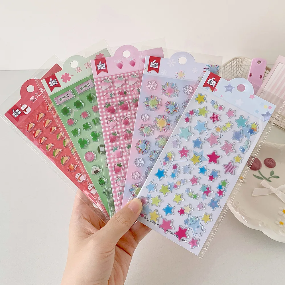 1pc INS Korean 3D Stickers Fashion Cute Clover Snowman Strawberry Cartoon DIY Handmade Phone Tablet Decoration Stickers Gifts