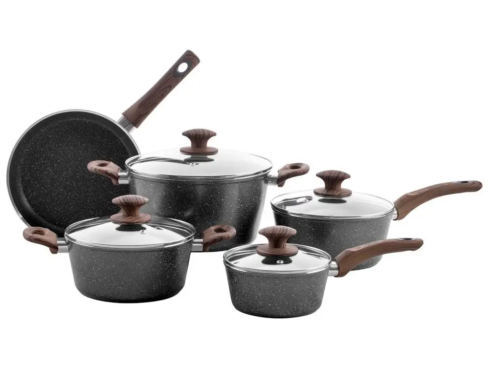 طقم أواني طهي برينوكس من الألومنيوم والرخام الرمادي 5 قطع من أوبتيما