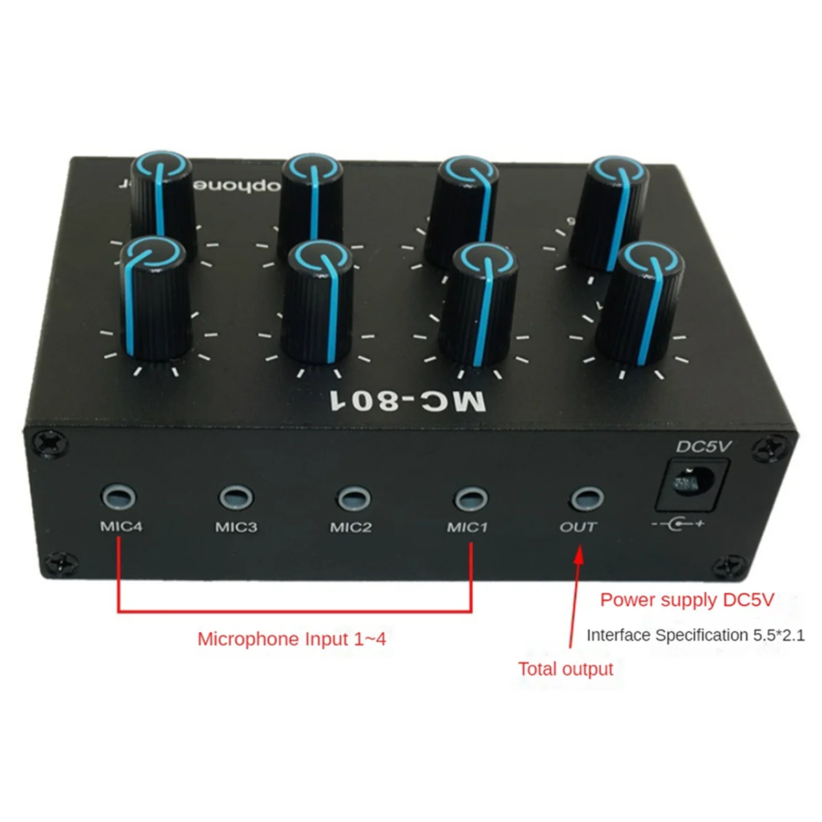 -801 Condenser Microphone Expander 8 Channel 3.5mm Microphone Mixer Multi-Channel Input Expander Hub