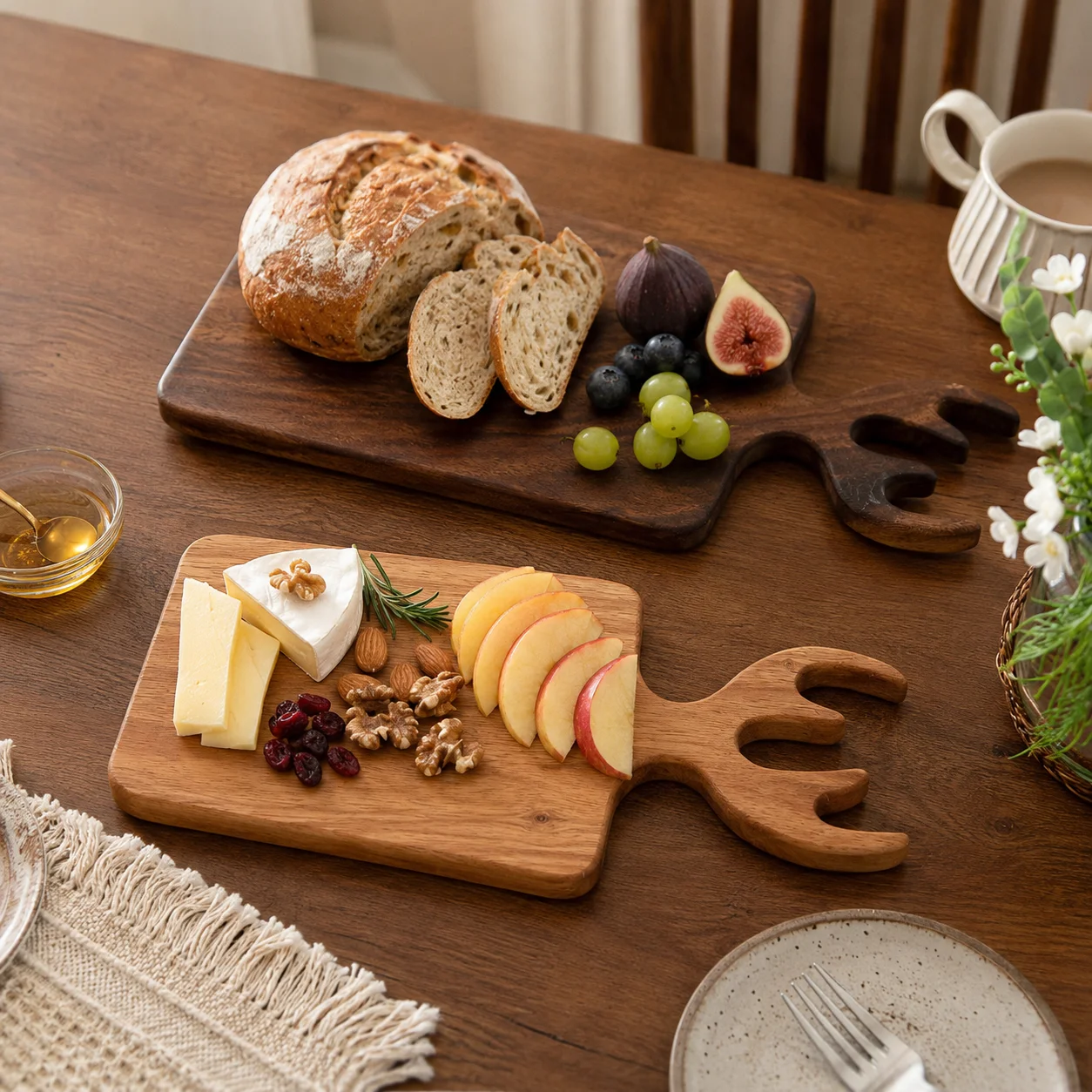 2Pcs/1Pc Teak Wood Antler Cutting Board Bread Board Chopping Board Fruit Board Tray