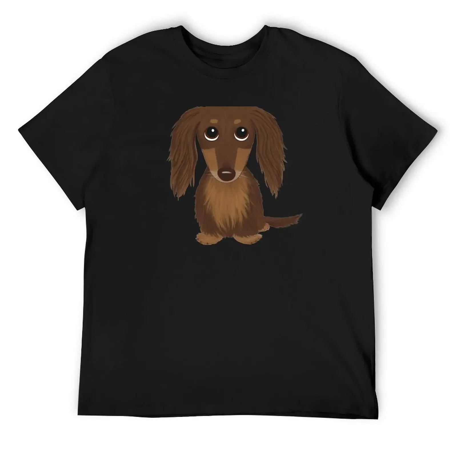 

Longhaired Chocolate Brown Dachshund Cartoon Dog T-Shirt sublime man clothes quick-drying Men's cotton t-shirt