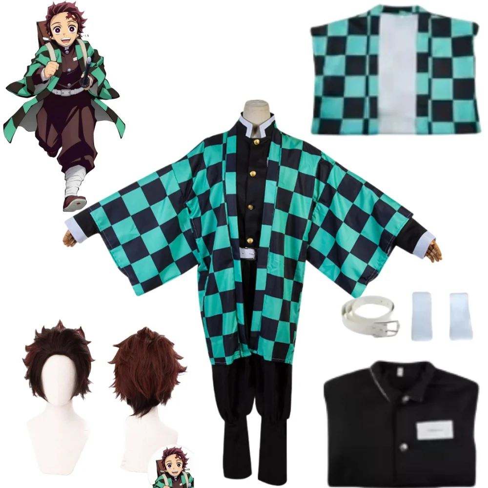 Kamado Tanjirou Costume Cosplay Anime Demon Slayer Uomo Kimono Uniforme Natale Carnevale Abito da festa