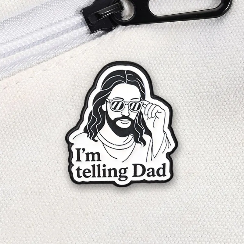Ich sage Papa Emaille-Abzeichen Coole Jesus mit Sonnenbrille Meme-Pin Lustiger religiöser Slogan Metallbrosche Anstecknadel Geschenk für Freunde – Detail 4