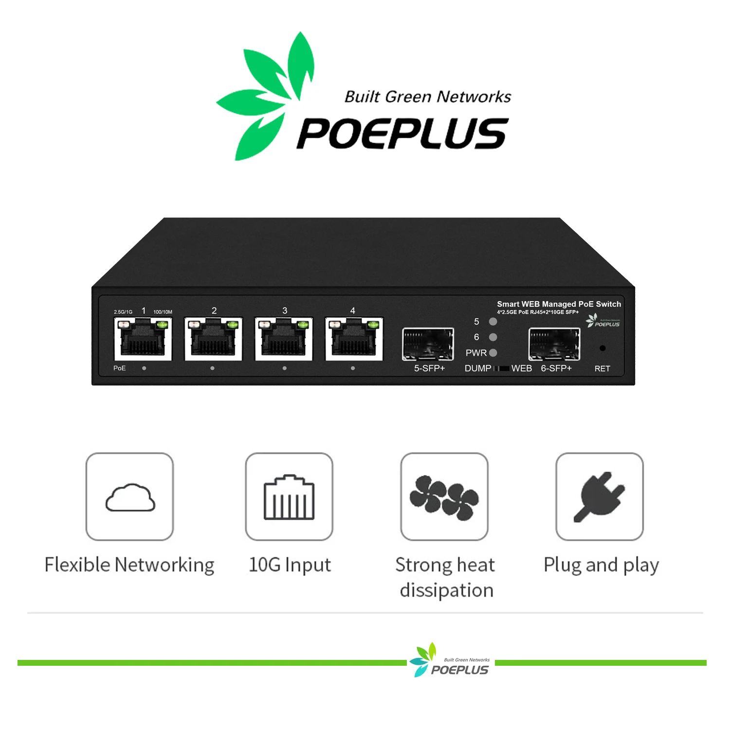 4-port 2.5Gbe POE or NON lite-smart managed switch witch 2*10Gbe SFP+ uplink