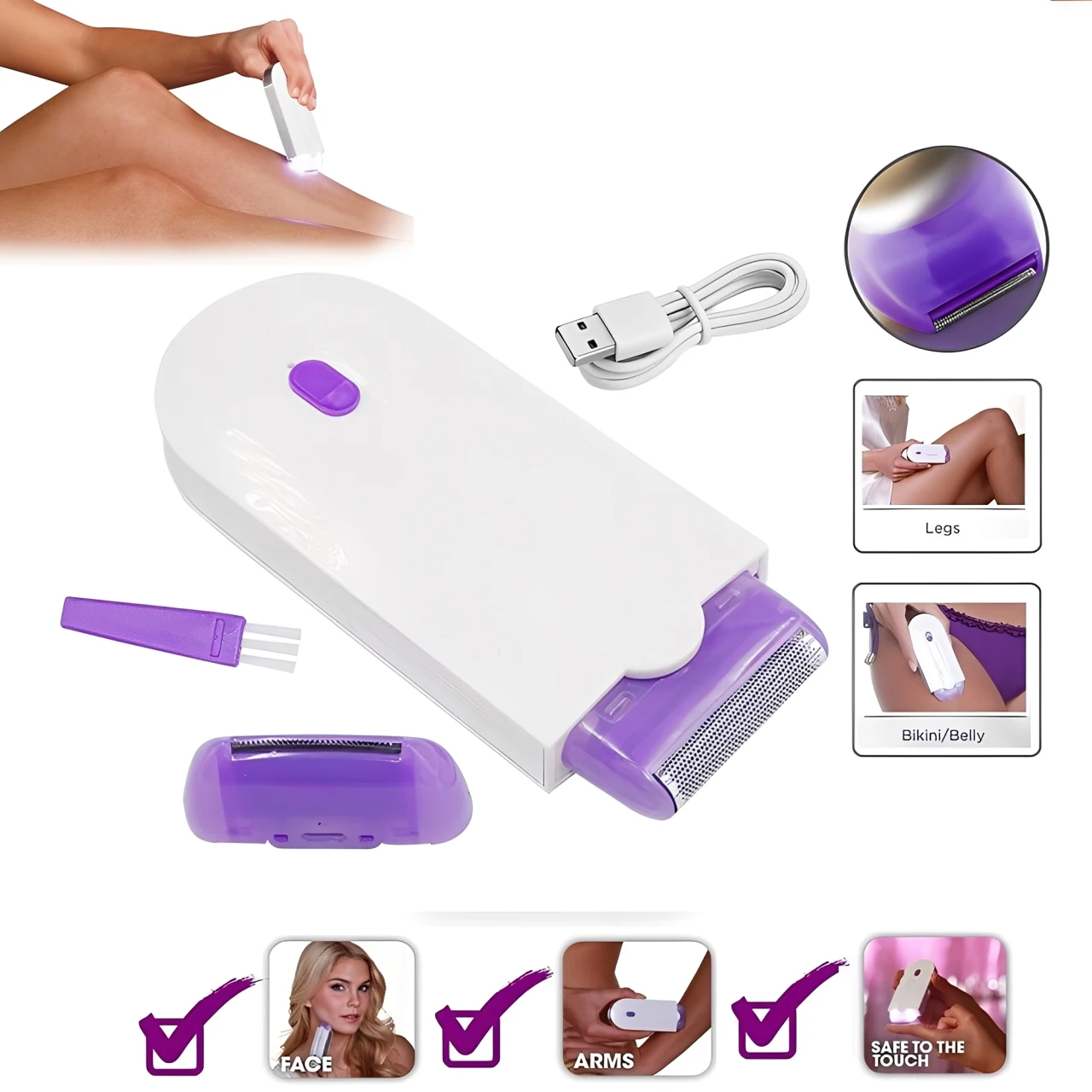 Depilador Elétrico Portátil Feminino Recarregável para Corpo, Axilas, Pernas e Pele Sensível - Ideal para Viagem