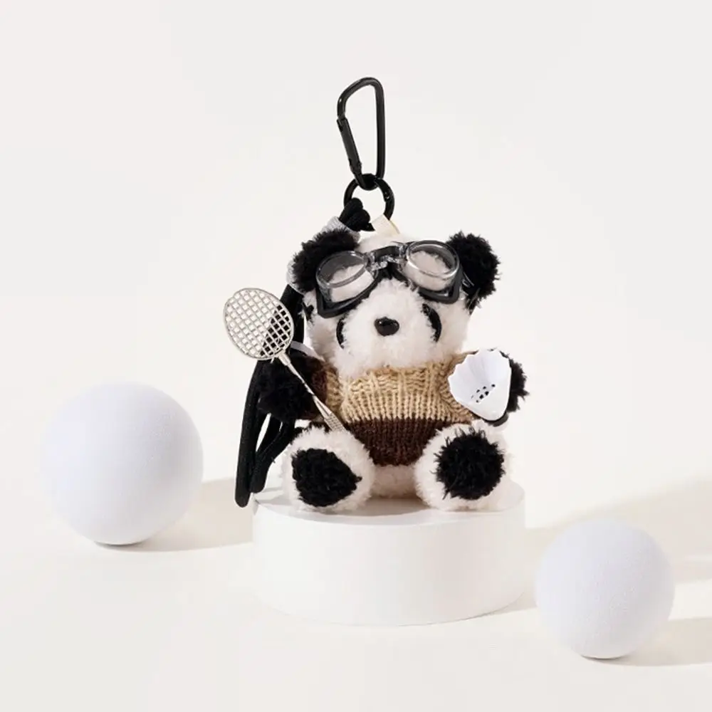 Creative Plush Badminton Bear  Cartoon Soft Bag  with Sunglasses Hanging  Car Key Ring Bag Accessories