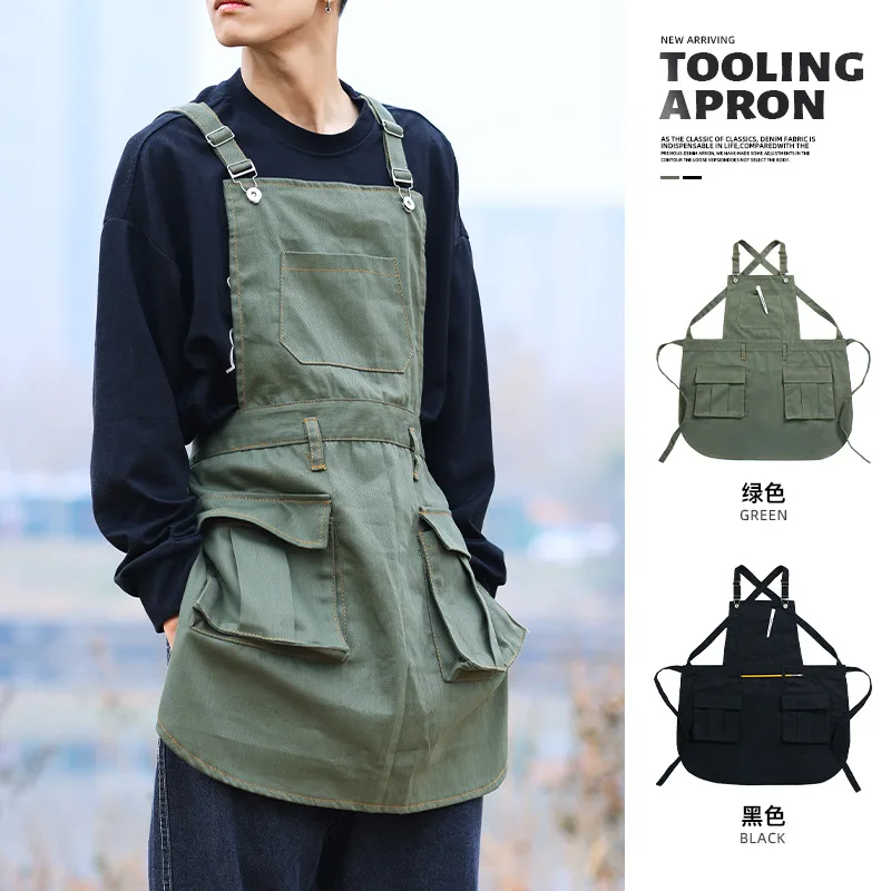 Denim apron antifouling wear-resistant dining apron coffee milk tea barber shop men's and women's work clothes apron