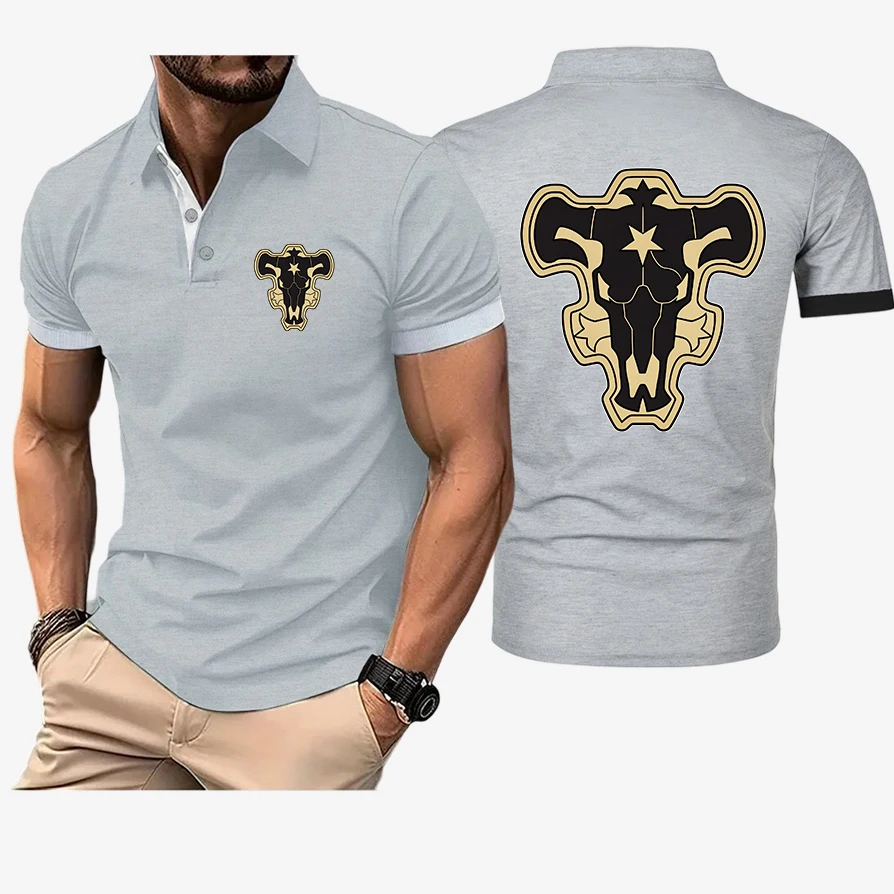 Animes Black Clovers Black Bull Logo Print 2026 Men's New Polo Shirts Casual Solid Color Slim Fit Summer Fashion Brand Top