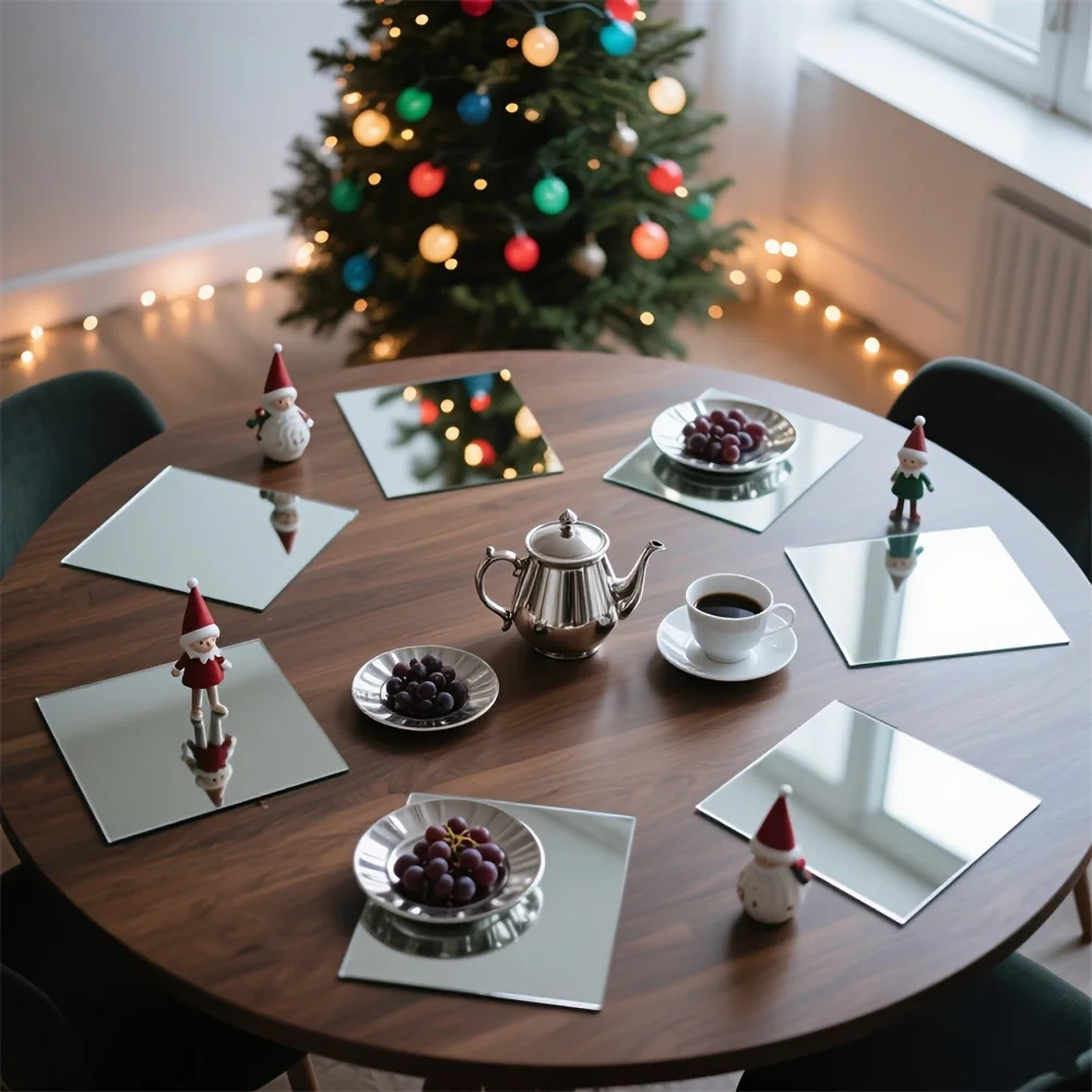 8pc 20cm Square Acrylic Mirror Tray 2mm Thick Self-Adhesive Mirror Wall Stickers Suitable Wedding Table Decor Birthday Party