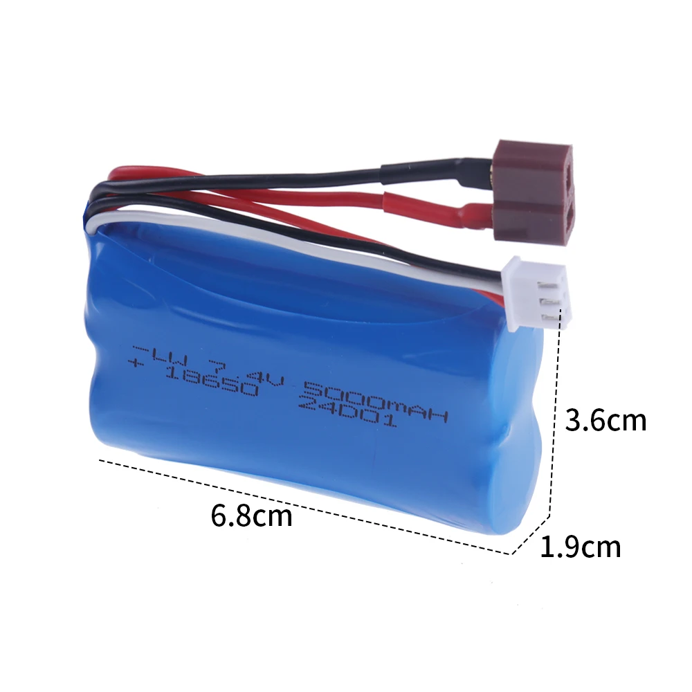 Upgrade 7.4 V 18650 5000 MAH Batterij voor Wltoys 10428/12428/12423/Q46 RC Auto Onderdelen met lader 7.4 V T plug voor Power auto