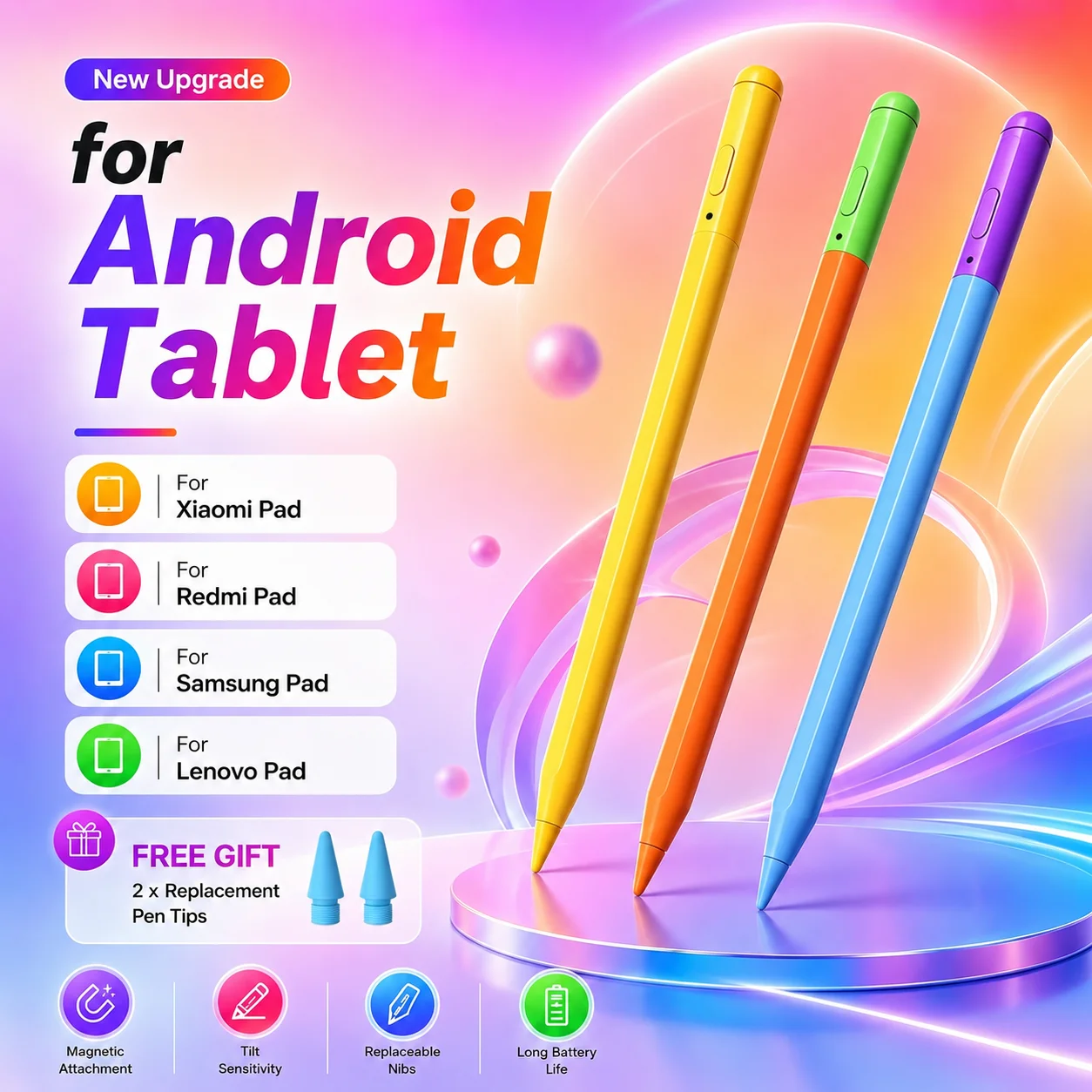 

Stylus Pen for Android Tablet Magnetic Attachment No Bluetooth Stylus for Xiaomi Pad Samsung Lenovo Universal Stylus Touch Pen