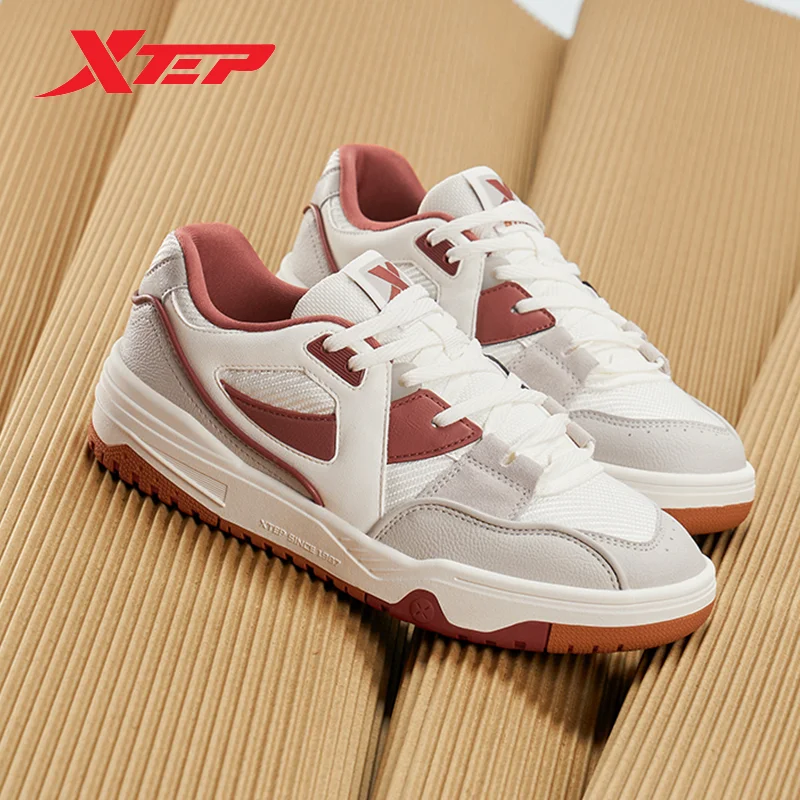 Xtep Skateboarding Shoes Women Durability Shock Absorption Sneakers Leather Thick Sole Outdoor Casual Sneakers 877418310032