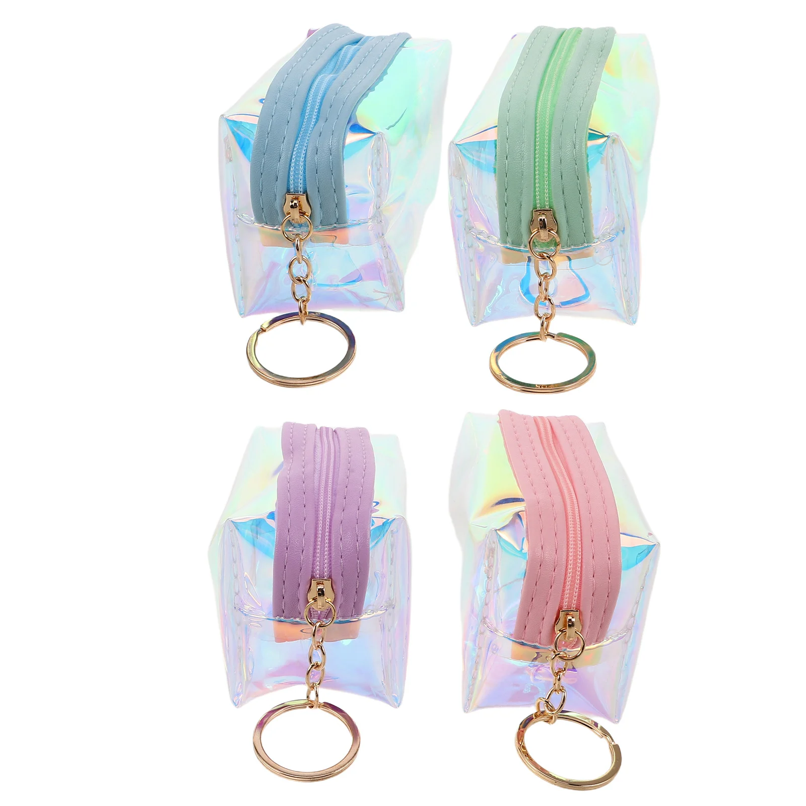 

4Pcs Mini Wallet Keychain for Teen Girls Stylish Transparent Coin Purse Compact Small Pouch with Heart Design Ideal for Keys