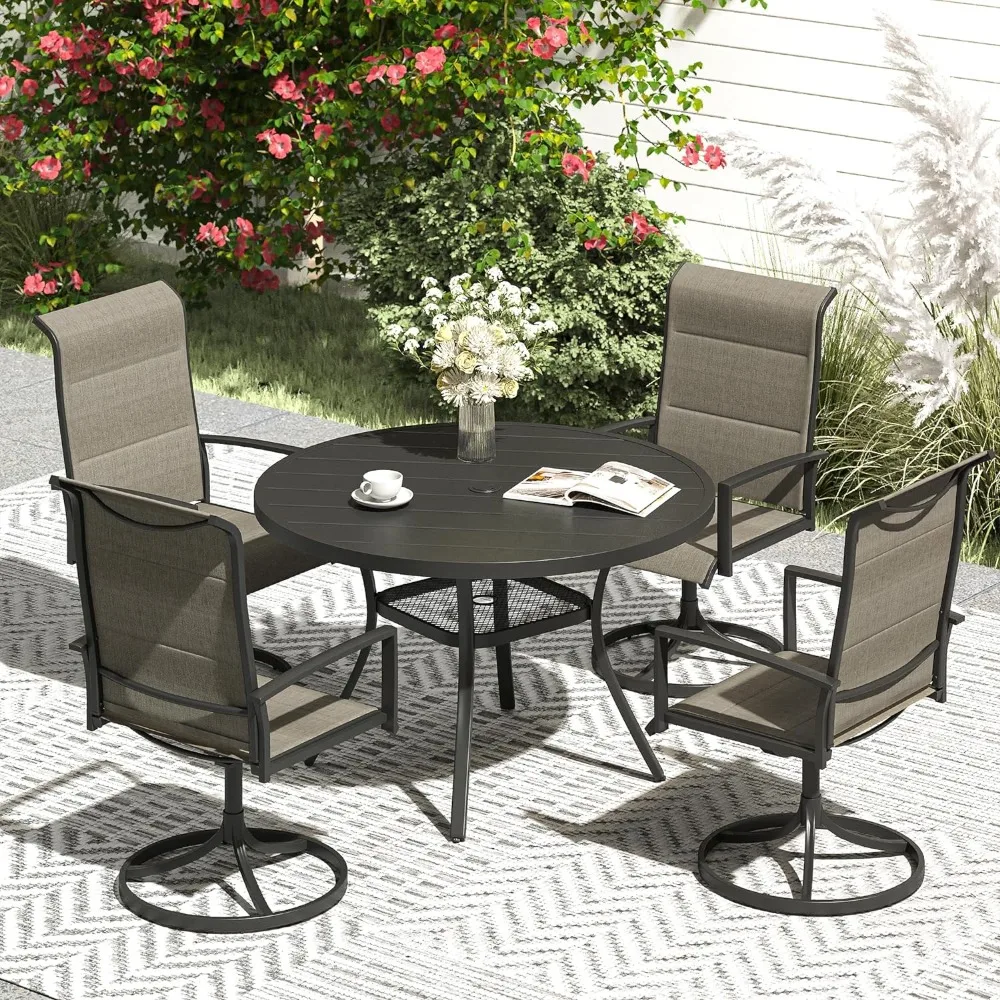 Outdoor Table, Round Patio Tables with Adjustable Umbrella Hole, All Weather Outdoor Round Dining Tables, Black Table