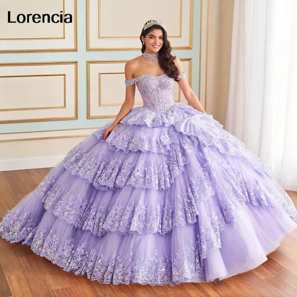 Lorencia-vestido De quinceañera rojo brillante, vestido De baile, lentejuelas escalonadas, apliques De cuentas, corsé dulce 16, 15 Años, YQD995