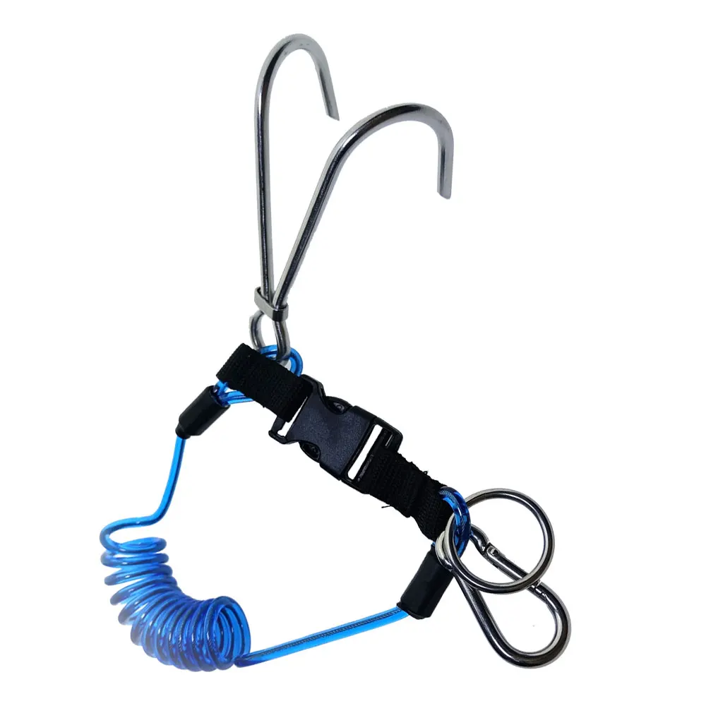 Reef Drift Spring Hook, Corda anti-perdida, Gancho de mergulho Double End com cordão espiral, Corrente de mergulho, 316SS