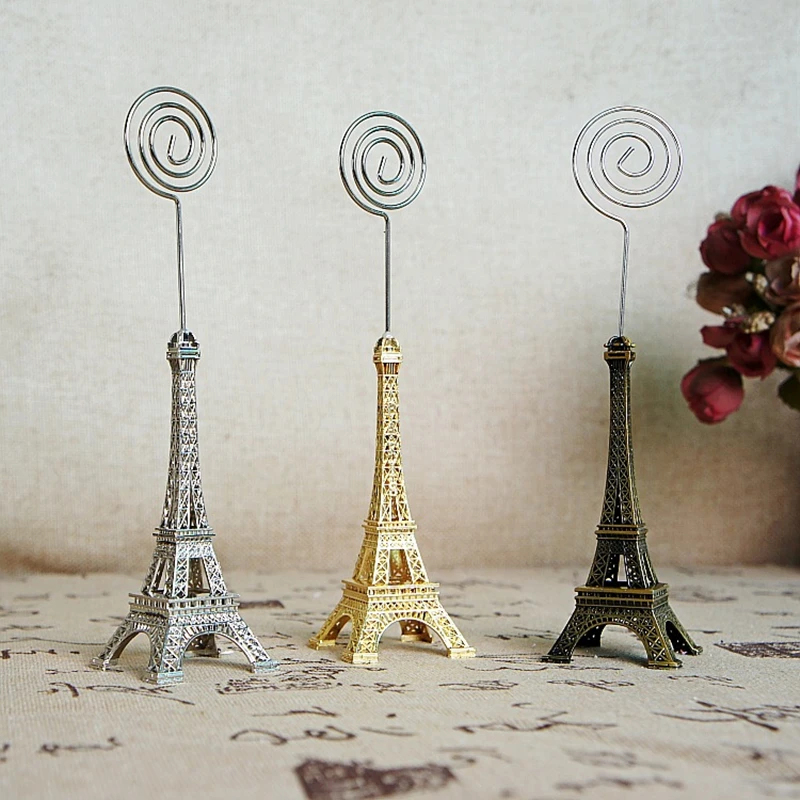 

100pcs Photo Clip Postcard Clips Home wedding Vintage Metal Eiffel Tower Pari Memo Clip Message Holders Card Holder