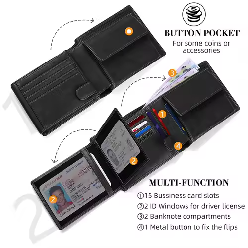 Wallets for Mens Muti-Functional RFID Blocking Slim Wallet with 15 Credit Card Holders - Image 2